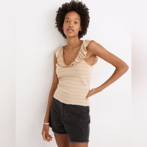 MADEWELL NWOT Belhaven Ruffle Sweater Tank in Stripe in‎ Heather Camel